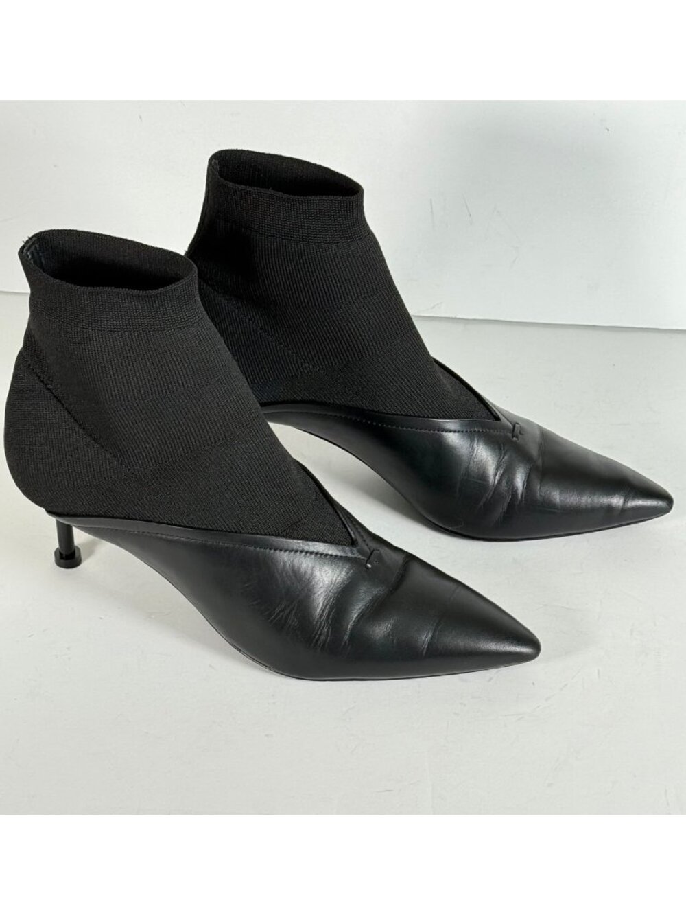 Mercedes Castillo Ankle Sock Knit Boots Leather Black